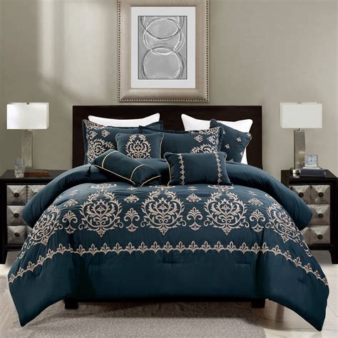 queen bed comforter sets blue